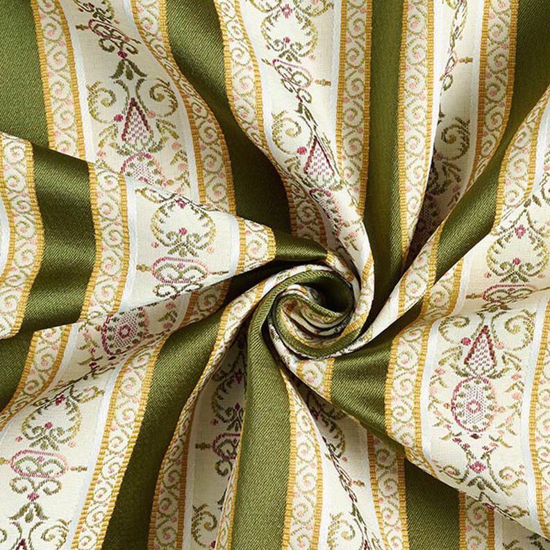 Tkanina meblowa żakardowa Biedermeier w paski – krem/oliwka,  image number 4