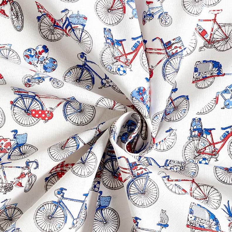 Tkanina bawełniana kreton rowery retro – biel/błękit,  image number 3