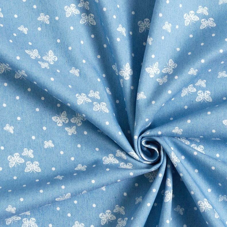 Chambray kropki i motyle – jasnoniebieski/mleczna biel,  image number 3