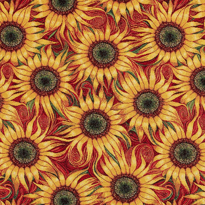 Tkanin dekoracyjna Gobelin słoneczniki – czerwień karminowa/słoneczna żółć,  image number 1