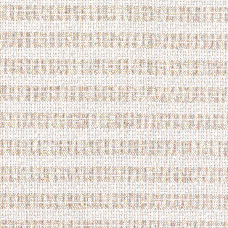 Tkanina bawełniana o strukturze siatki w poprzeczne paski – beż/biel,  image number 1