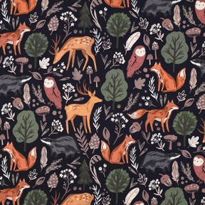 Dzianina dresowa drapana zwierzęta w lesie nadruk cyfrowy | Poppy Fabrics – ciemnogranatowy, 