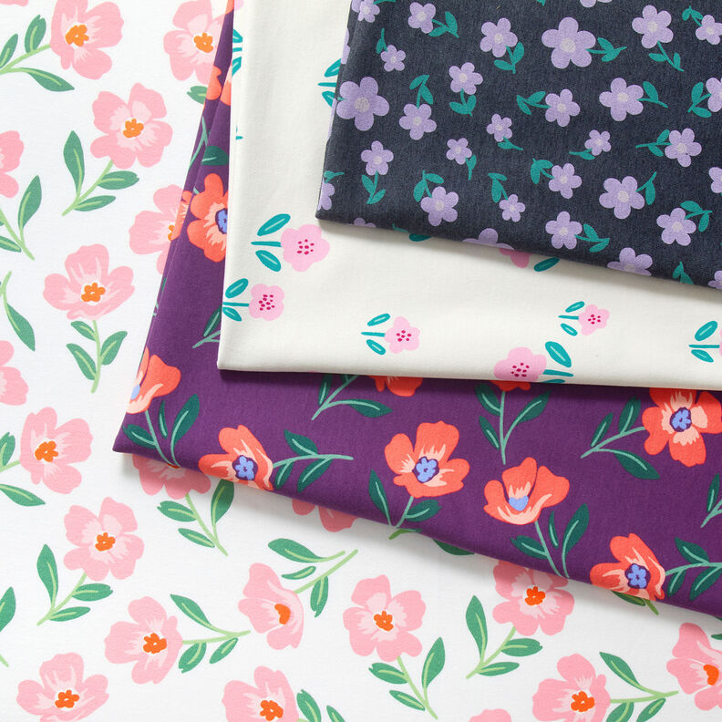 Dzianina dresowa kwiaty | by Poppy – antracyt/liliowy,  image number 5