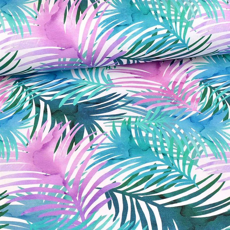 Dżersej bawełniany kolorowe liście palmowe | Glitzerpüppi – biel,  image number 2