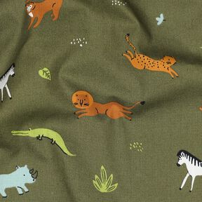 GOTS Popelina bawełniana zwierzęta stepowe | Poppy Fabrics – ciemna oliwka, 