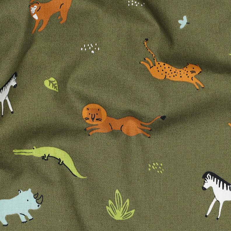 GOTS Popelina bawełniana zwierzęta stepowe | Poppy Fabrics – ciemna oliwka,  image number 2