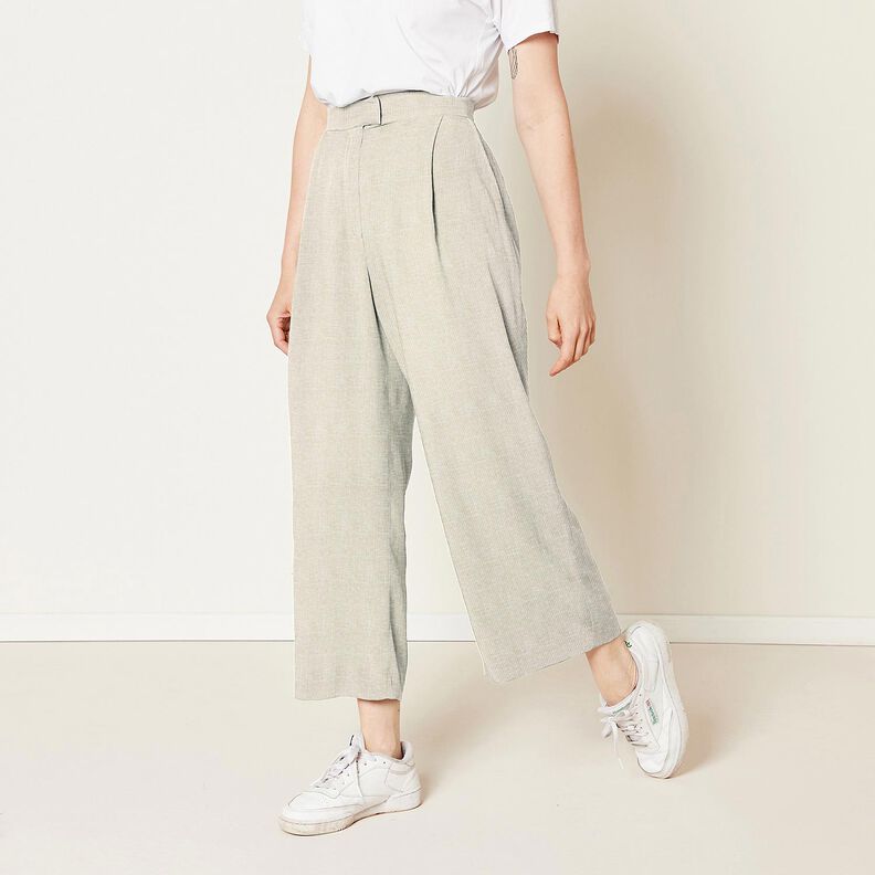 Mieszanka lnu i bawełny paseczki – ciemny beż/biel,  image number 6