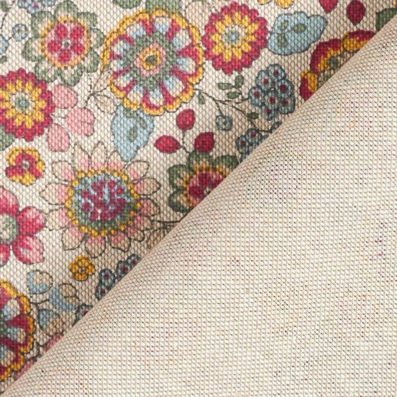 Tkanin dekoracyjna Half panama Duże kwiaty   – naturalny/pink,  image number 4