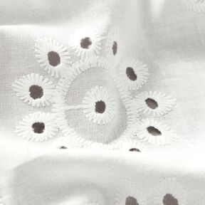 Tkanina bawełniana z haftem dzierganym z wzorem kwiatowym – biel, 