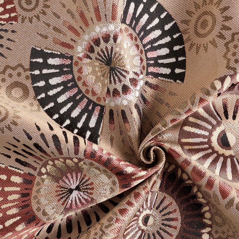 Tkanin dekoracyjna Żakard elegancka mandala – ciemny szarobrązowy/burgund, image number 3