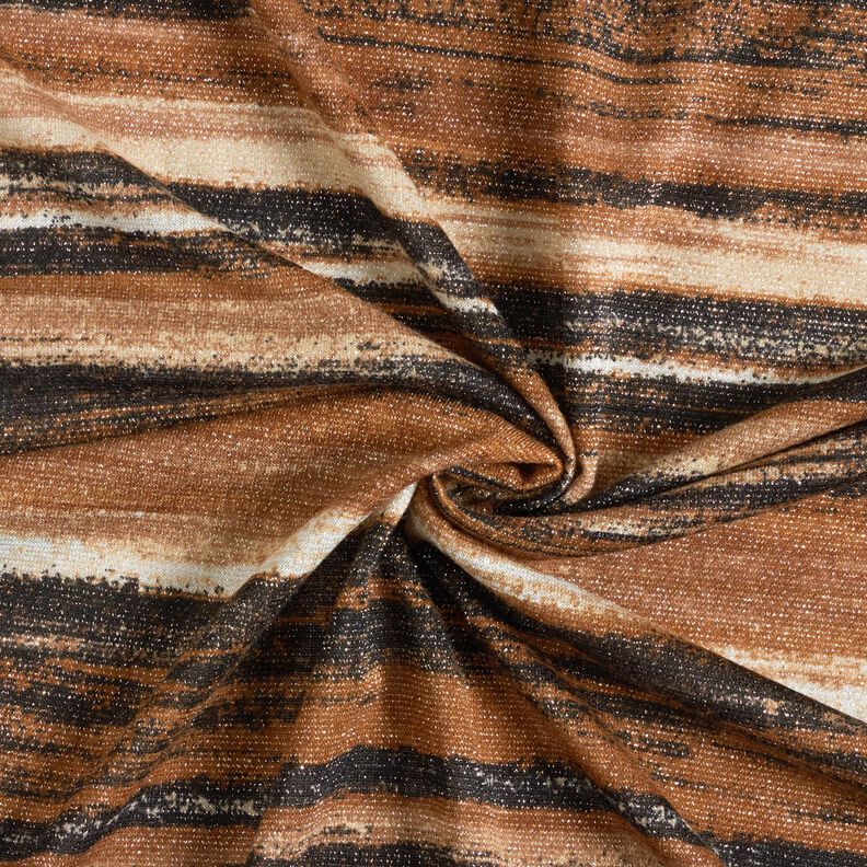 Dżersej Brokat w rozmazane paski – brąz/czerń,  image number 4
