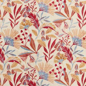 Tkanin dekoracyjna Half panama flora – naturalny/jagodowy, 