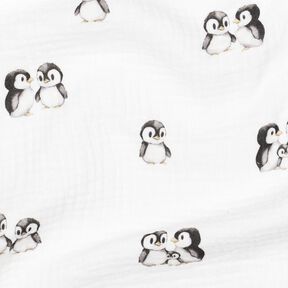 GOTS Muślin / Tkanina double crinkle pingwiny nadruk cyfrowy | Poppy Fabrics – kość, 