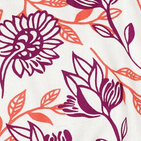 Mieszanka wiskozy i lnu kwiaty | Poppy Fabrics – kość słoniowa/winogronowy, 