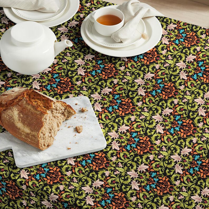 Tkanin dekoracyjna Half panama ozdoby z liści – czerń/pinia,  image number 6