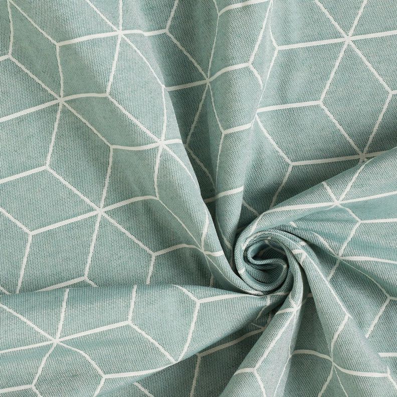 Tkanin dekoracyjna Żakard nowoczesne kostki – zieleń trzcinowa/kość słoniowa,  image number 3