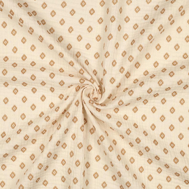 GOTS Muślin / Tkanina double crinkle wzór w romby boho  | Poppy Fabrics – krem/cynamon,  image number 3
