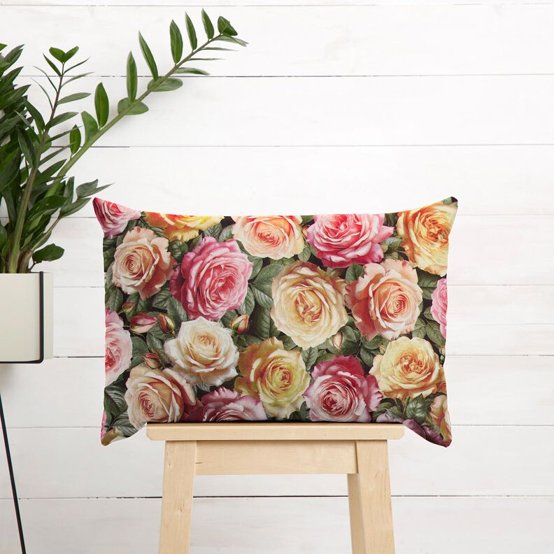 Aksamit dekoracyjny okazałe róże – róż/żółć,  image number 6