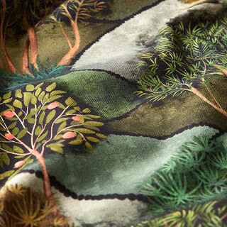 Tkanina dekoracyjna half panama z nadrukiem cyfrowym Krajobraz – zieleń, 