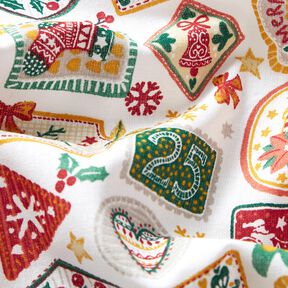 Tkanina bawełniana Popelina świąteczne obrazki – biel/czerwień karminowa, 