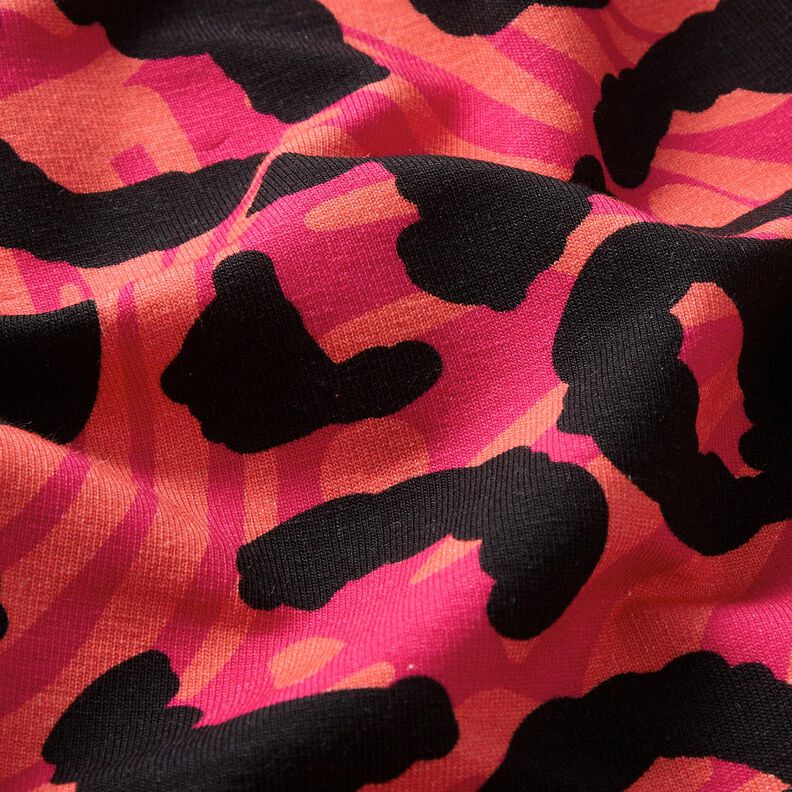 Dzianina dresowa pętelkowa French Terry panterka i kwiaty – pink/pomarańcza,  image number 6