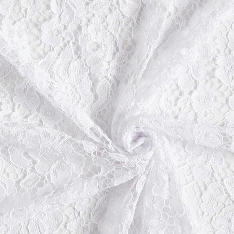 Koronka z obustronnym brzegiem łukowym w kwiaty – biel,  image number 4