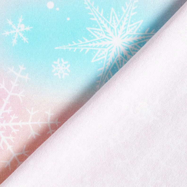 Dżersej bawełniany akwarelowe płatki śniegu, gradient | Glitzerpüppi – lodowy niebieski/różowy,  image number 4