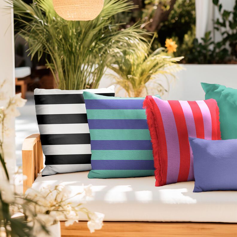 Tkanin dekoracyjna Płótno pogodne paski – czerń/biel,  image number 5