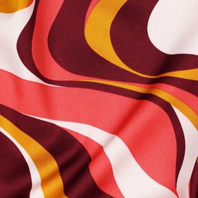 Satyna bawełniana fale retro | Poppy Fabrics – bordo/żółty curry, 