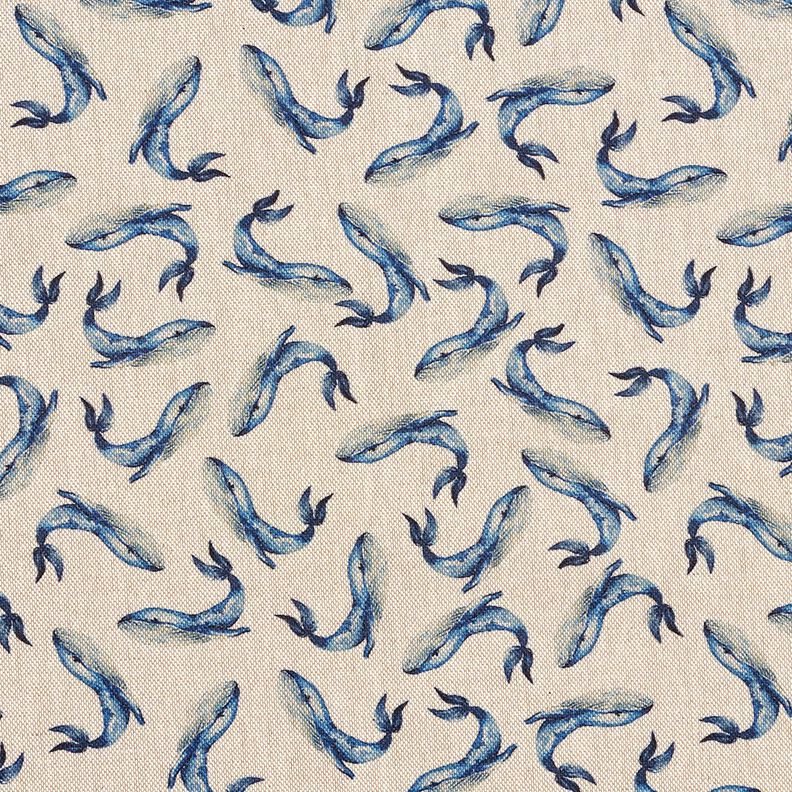 Tkanin dekoracyjna Half panama wieloryby &ndash; indygo/naturalny,  image number 1