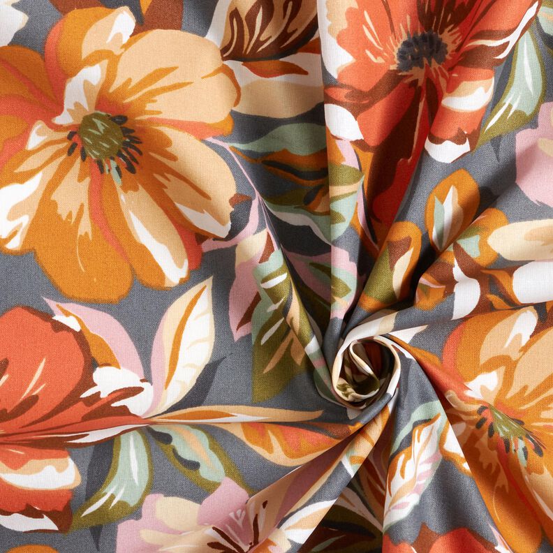 Bawełna powlekana stylowe kwiaty &ndash; szary łupek/r&oacute;żowy,  image number 3