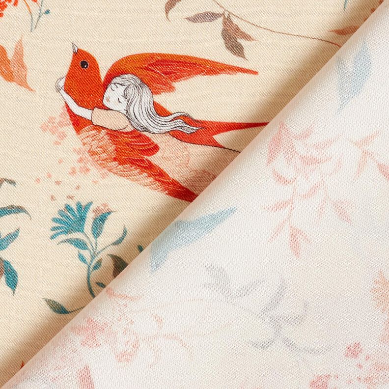 Tkanina wiskozowa LENZING™ ECOVERO™ w ptaki i wróżki | Katia Fabrics – krem/ognista czerwień,  image number 4