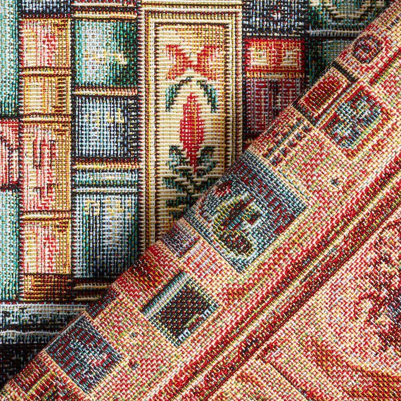 Tkanin dekoracyjna Gobelin kolorowa p&oacute;łka na książki &ndash; świerk srebrny/czerwień karminowa,  image number 4