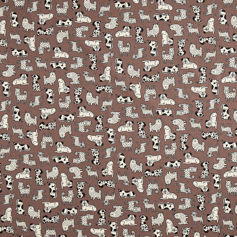 Tkanin dekoracyjna Half panama abstrakcyjne psy – ciemny brąz/naturalny,  image number 1