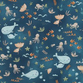 Popelina bawełniana szczęśliwe zwierzęta morskie nadruk cyfrowy | Poppy Fabrics – niebieski, 