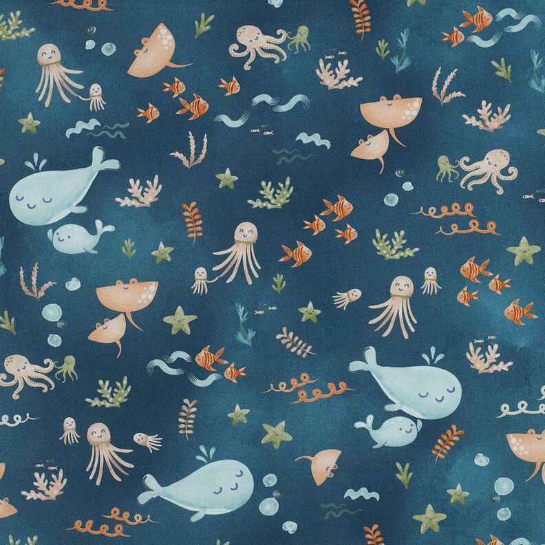 Popelina bawełniana szczęśliwe zwierzęta morskie nadruk cyfrowy | Poppy Fabrics – niebieski, image number 1