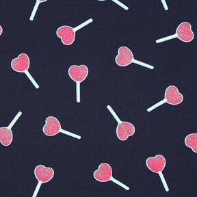 Dżersej bawełniany lizaki brokatowe w kształcie serca | Poppy Fabrics – ciemnogranatowy, 