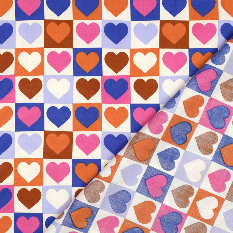 Popelina bawełniana serca w kratę | Poppy Fabrics – kość słoniowa/błękit królewski, image number 4