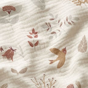 Muślin / Tkanina double crinkle leśna roślinność – mleczna biel, 