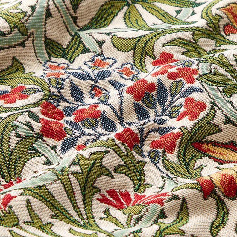 Tkanin dekoracyjna Gobelin kwiatowy motyw secesyjny – krem/jasna zieleń,  image number 2