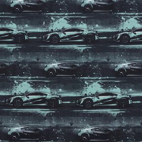 Dżersej bawełniany samochód wyścigowy nadruk cyfrowy – czerń/perłowo szary, 