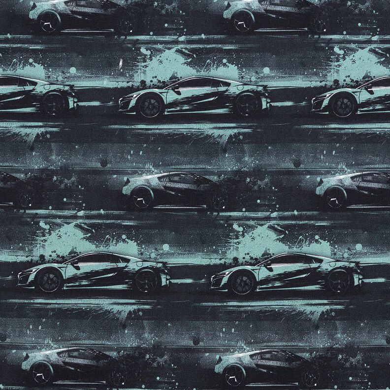 Dżersej bawełniany samochód wyścigowy nadruk cyfrowy – czerń/perłowo szary,  image number 1