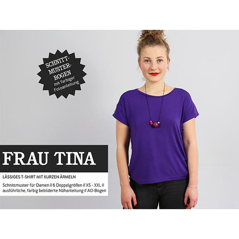 FRAU TINA – swobodna koszulka basic z krótkim rękawem, Studio Schnittreif  | XS -  XXL,  image number 1
