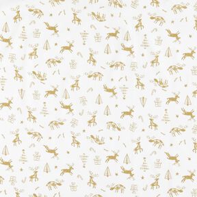 Tkanina bawełniana Kreton renifery i gwiazdy – kość słoniowa/złoto, 
