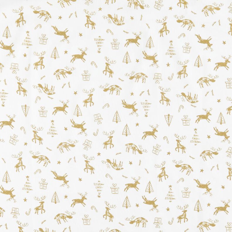 Tkanina bawełniana Kreton renifery i gwiazdy – kość słoniowa/złoto,  image number 1