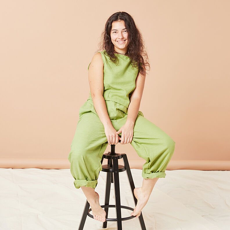 Tkanina lniana mieszanka ramii, średnia – migdałowy,  image number 6