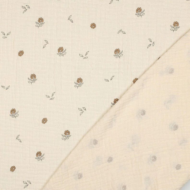 GOTS Muślin / Tkanina double crinkle romantyczne kwiatuszki  | Poppy Fabrics – jasnobeżowy/cynamon,  image number 4