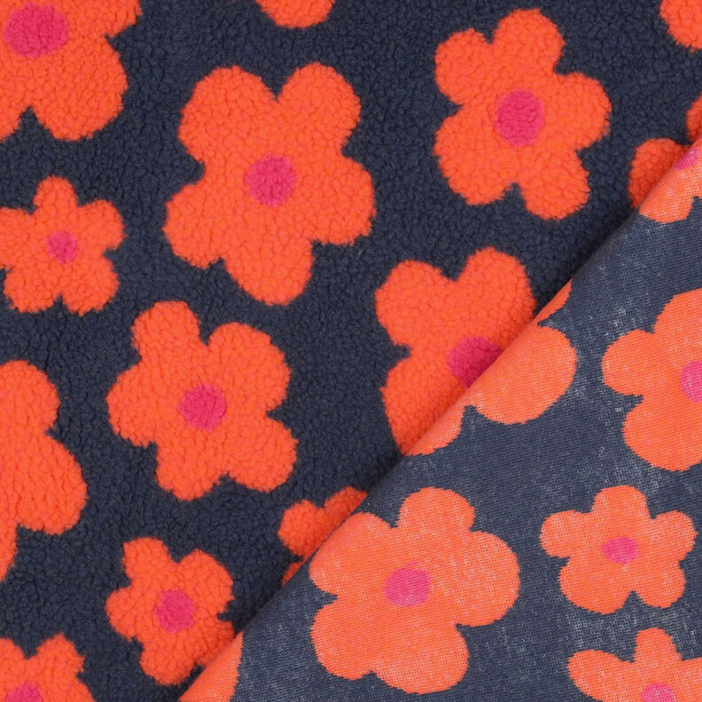 Puszysty plusz kwiaty | Poppy Fabrics – granat/pomarańcza, image number 5
