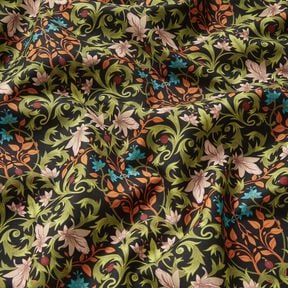 Tkanin dekoracyjna Half panama ozdoby z liści – czerń/pinia, 