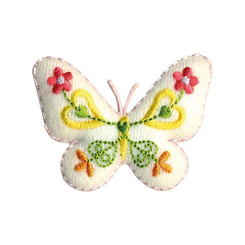 Aplikacja motyl [ 4,5 x 5,5 cm ] – mleczna biel/żółć,  image number 1